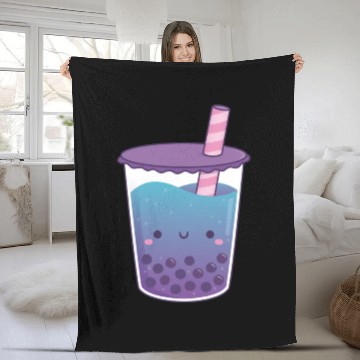 Discover Cute Galaxy Butterfly Pea Flower Boba Tea Doodle Fleece Blankets