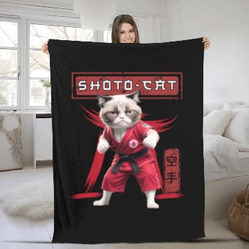 Discover Karate Cat, Karate Japanese Kanji Fleece Blankets