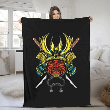 Discover Japanese samurai warrior devil yellow mask Fleece Blankets