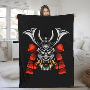 Discover Japanese samurai warrior devil grey and red mask Fleece Blankets