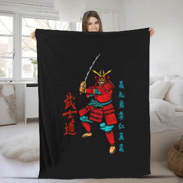 Discover Japanese samurai warrior dark red mask Fleece Blankets