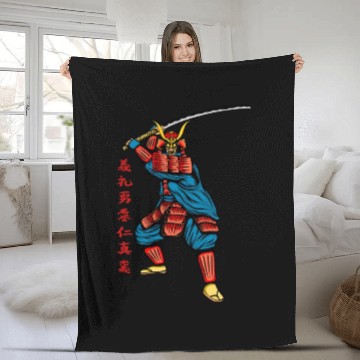 Discover Japanese samurai warrior red writing mask Fleece Blankets