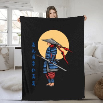 Discover Japanese samurai warrior cream moon mask Fleece Blankets