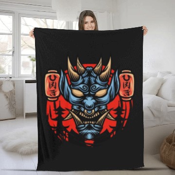 Discover Bushido kabuki samurai japan graphic devil mask Fleece Blankets