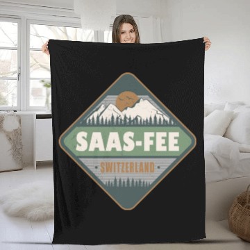 Discover Saas-Fee Switzerland Swiss Alps Vintage Hiking Fleece Blankets