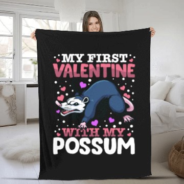 Discover My First Valentine With My Possum Animal Heart Fleece Blankets