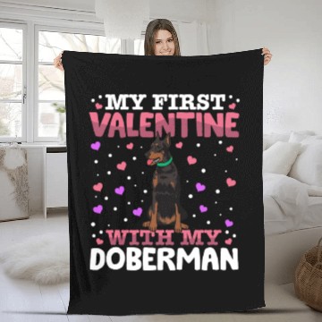 Discover My First Valentine With My Doberman Animal Heart Fleece Blankets
