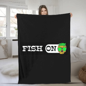 Discover Fish ON pineapple Sticker go fishing mode Fleece Blankets