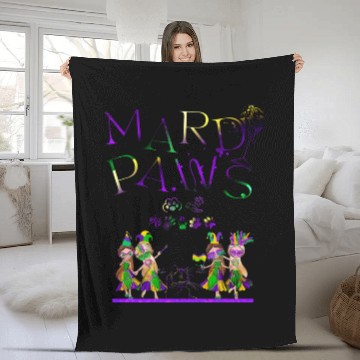 Discover Mardi gras purple and gold cat- teddy bear+sticker Fleece Blankets