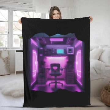Discover Future Gaming Room Neon Lights Fleece Blankets