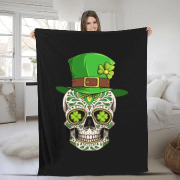 Discover St Patricks Day Irish Sugar Skull Day Of Dead Fleece Blankets