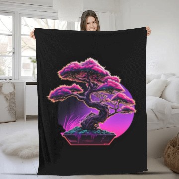 Discover Synthwave Bonsai Tree Fleece Blankets