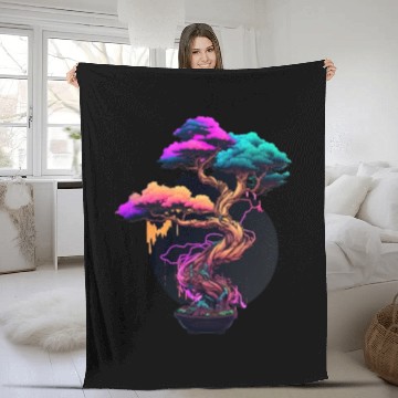 Discover Synthwave Bonsai Tree Fleece Blankets