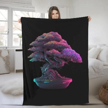 Discover Synthwave Bonsai Tree Fleece Blankets