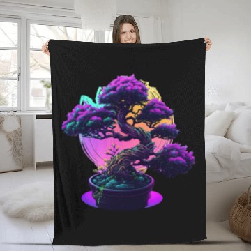 Discover Synthwave Bonsai Tree Fleece Blankets