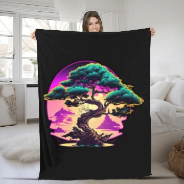 Discover Synthwave Bonsai Tree Fleece Blankets