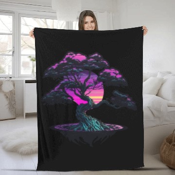 Discover Synthwave Bonsai Tree Fleece Blankets