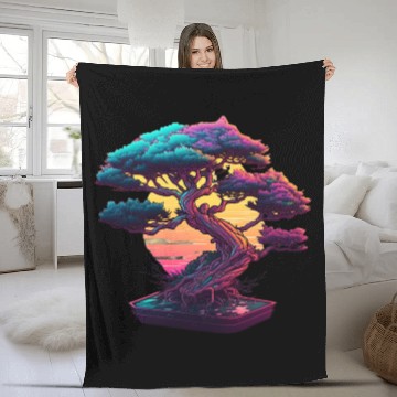 Discover Synthwave Bonsai Tree Fleece Blankets