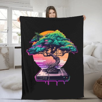 Discover Synthwave Bonsai Tree Fleece Blankets