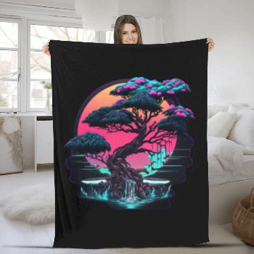 Discover Synthwave Bonsai Tree Fleece Blankets