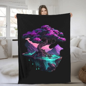 Discover Synthwave Bonsai Tree Fleece Blankets
