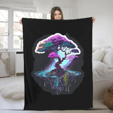 Discover Synthwave Bonsai Tree Fleece Blankets