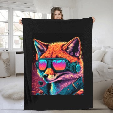 Discover Retro Futuristic Synthwave Fox Fleece Blankets