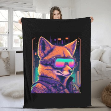 Discover Retro Futuristic Synthwave Fox Fleece Blankets