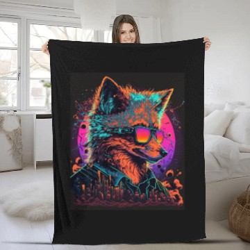 Discover Retro Futuristic Synthwave Fox Fleece Blankets