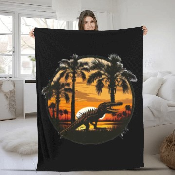 Discover Florida Everglades Sunset Alligator and Palm Tree Fleece Blankets