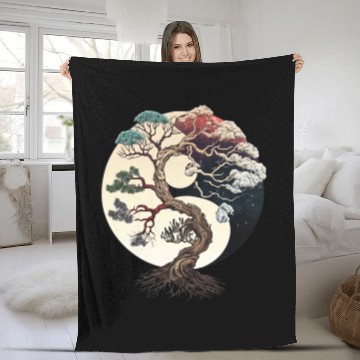 Discover Yin and Yang Bonsai Tree Fleece Blankets