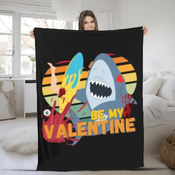 Discover Shark be my Valentine Blood Surf Design Fleece Blankets