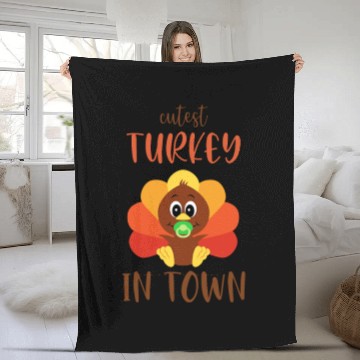 Discover Cutest Turkey in Town Fleece Blankets