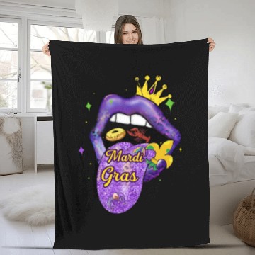 Discover Men Women Queen King Love Mardi Gras Lips Fleece Blankets