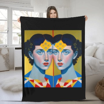 Discover Symmetrical baroque painting blue and yellow Fleece Blankets