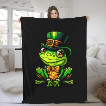 Discover Magical Frog With St Patrick Day Top Hat Fleece Blankets