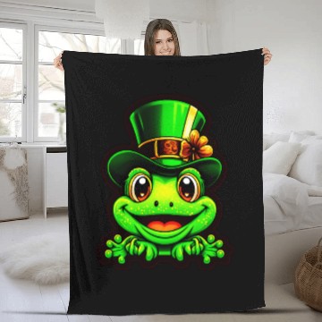 Discover Grinning Frog Wears St. Patrick Day Top Hat Fleece Blankets