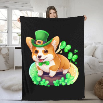 Discover St Patrick's Day Irish Cute Corgi Saint Patrick Fleece Blankets