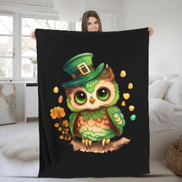 Discover St Patrick's Day Irish Funny Owl Saint Patrick Fleece Blankets