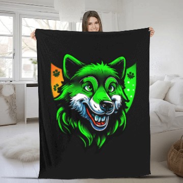 Discover St. Patrick's Day Wolf In Irish Colors Fleece Blankets