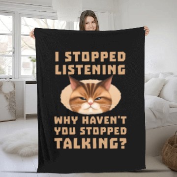 Discover Funny Grumpy Kitty Not Listening Cat Head Snout Fleece Blankets