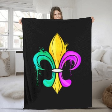 Discover Green, Golden and Purple Fleur De Lis Fleece Blankets