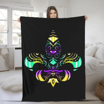 Discover Purple, Green And Golden Patterned Fleur De Lis Fleece Blankets