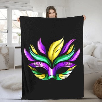 Discover Purple, Green And Golden Mask For Mardi Gras Fleece Blankets