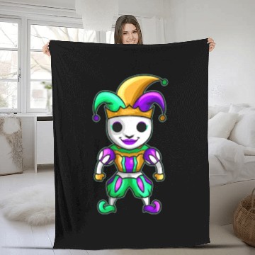 Discover Cute Kawaii Jester With Mask For Mardi Gras Fleece Blankets