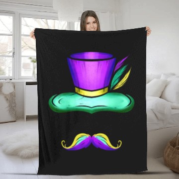 Discover Hat And Mustache For Mardi Gras Fleece Blankets