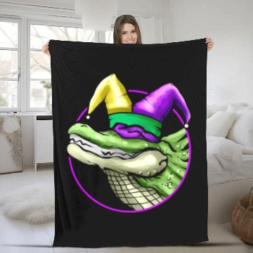 Discover Crocodile with Jester Hat for Mardi Gras Fleece Blankets