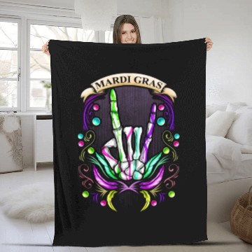 Discover Rocking Skeleton Hand Showing Sign Of The Horns Fleece Blankets