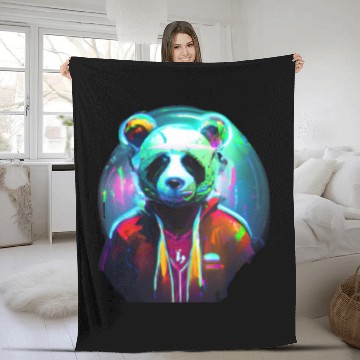 Discover Panda in a neon paradise Fleece Blankets