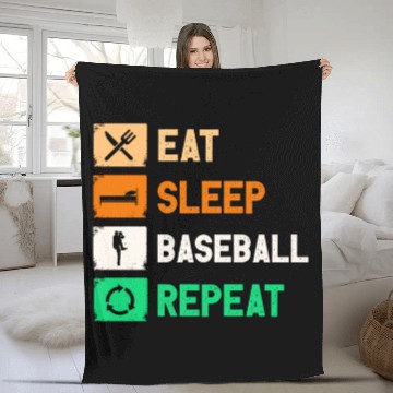 Discover Eat Sleep Baseball Repeat Funny Gaming Fleece Blankets